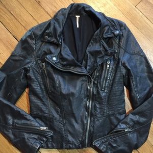 Free People Black Vegan Faux Leather Moto Jacket 6